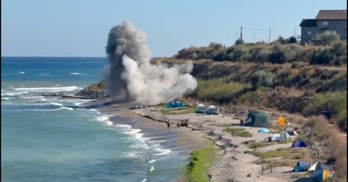 Momentul exploziei dronei descoperite la Tuzla, confirmat de MApN cu material exploziv